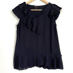 Banana Republic Pleated Ruffle Cap Sleeve Blouse in Navy, Size XS